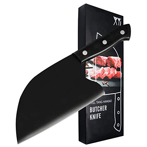 XYJ 7 inch Meat Cleaver 3CR13 Stainless Steel Serbian Chef Knife Razor Sharp Blade Ergonomic Handle Kitchen Knife Full Tang Butcher Knife Cooking Tools