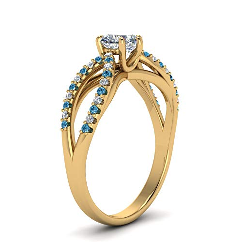 Image of 55Carat Choose Your Gemstone Reverse Pave Split Shank Diamond CZ Ring Yellow Gold Plated Heart Shape Split Shank Engagement Ring Minimal Modern Design Birthday Gift Wedding Gift US Size 4 to 12