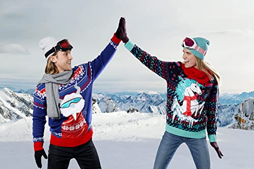 Holiday Hype Men's Festive Ugly Christmas Holiday Party Pull Over Sweater, Nordic Ski Yeti , Medium #TOP5