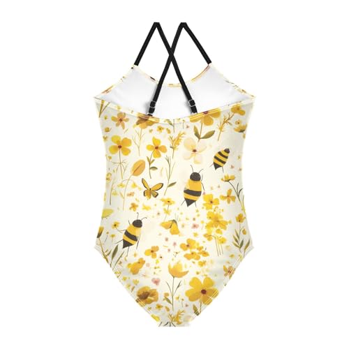 KLL Embroidery Bee Butterfly Flowers Watercolor Toddler Girls 1 Piece Swim Suit Summer Swimwear Adjustable Strap Quick-Dry2