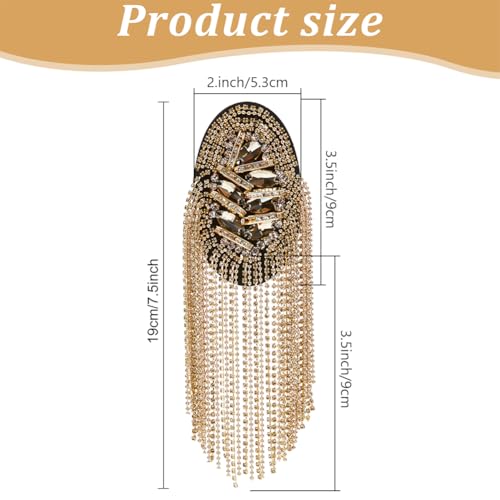 WEBEEDY 2pcs Metal Tassel Link Chain Epaulet Rhinestone Tassel Shoulder Epaulet Beaded Crystal Shoulder Boards Badge Brooch Pins Punk Epaulettes for Men Women Uniform Accessories (Gold)2