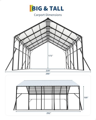 Image of Garvee 20x25x14 ft Metal Carport for RV, Vertical Roof Car Port for 2 Cars | 120 Steep-Pitch Roof for Snow Shedding / 173 inch High-Clearance RV & Tractor Shelter / Heavy-Duty Reinforced Frame