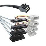 10Gtek Internal Mini SAS HD SFF-8643 to 4xSFF-8482 Fan-Out SAS Cable with IDE Molex SATA Power for Raid Controller to Hard Drive, 12Gb/s, 1-m(3.3 ft)