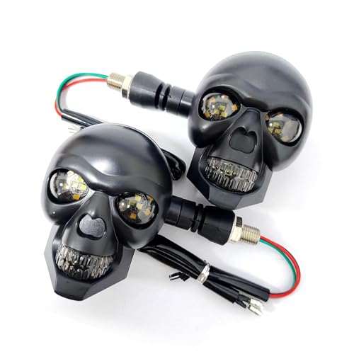 sdidzad 2 PCS Motorcycle LED Turn Signal Light, Skull Head Dual-Color DRL Warning Turn Indicator, Waterproof 10mm Screw Bolt Blinkers, Universal for Motorcycle Scooter (White & Amber)