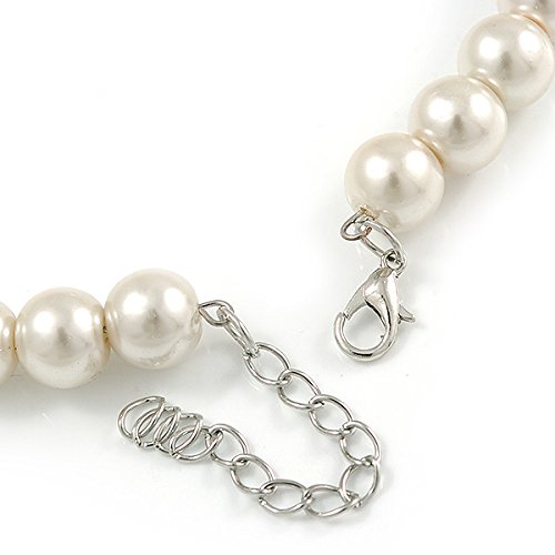 Juego de collar de cuentas de cristal crema 10mm pendientes tuerca perla 5