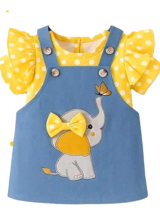 Girls Frock Dress with Dungaree Style | Soft & Comfortable Kids Wear Included Girl/Elephant-YELO-/_Parent-image-7