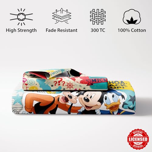 Image of Sassoon Disney Mickey Mouse (Backup) Digital Printed, Cotton Single Bedsheet, 300 TC, 1 Pillow Cover, Fade Resistant, Bedsheet for Kid's Bedroom, (1.50m X 2.35m)