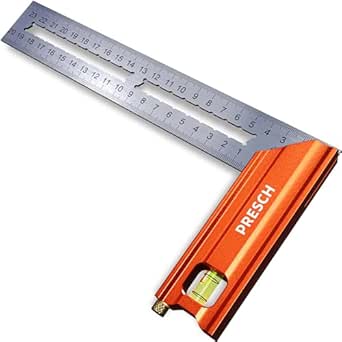 Presch Anschlagwinkel 200mm - Hochpräzise & Rostfrei - Innovatives Streichmaß 20cm - Exakter Schreinerwinkel inkl. Wasserwaage & Anreißnadel für ultimative Vielseitigkeit - Perfekte 90° & 45°