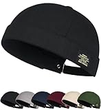 Docker Mütze Sommer Herren Verstellbar Baumwolle Mütze Damen Cotton Docker Cap Herren Verstellbar Seemannsmütze Cap Ohne Schirm Retro Brimless Hat Rolled Cuff Fischermütze