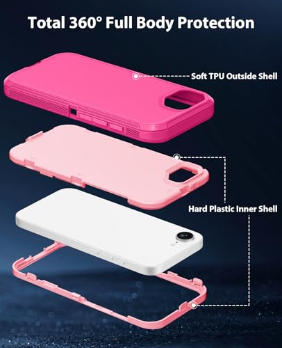 Coque iPhone 17e Jelanry rose double couche antichoc blindée robuste 6,1 pouces