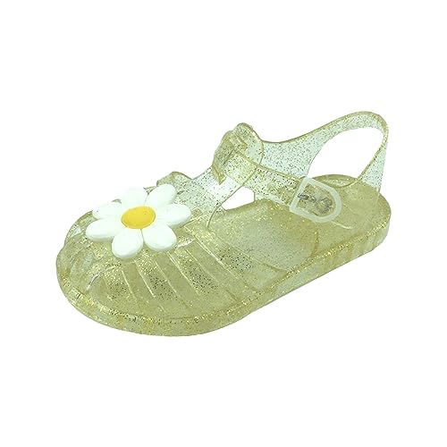 Girls Jelly Sandals Summer Princess Dress Flats Kids Soft Sole Breathable Water Proof Flower Pattern Walking Shoes