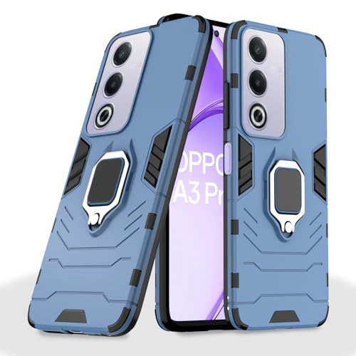 Image of Pikkme D5 Tough Armor Back Cover | 360 Protection Case | Ring Holder Stand Bumper Case for Oppo A3 Pro 5G (Blue)