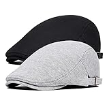 BOTVELA 2 Pack Men Newsboy Cap Cotton Golf Driving Flat Hat (Black/Light Gray)