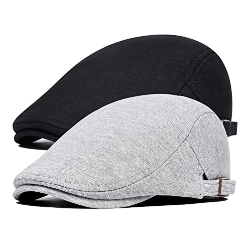 BOTVELA Men's Newsboy Cap 2 Pack - Black/Light Grey