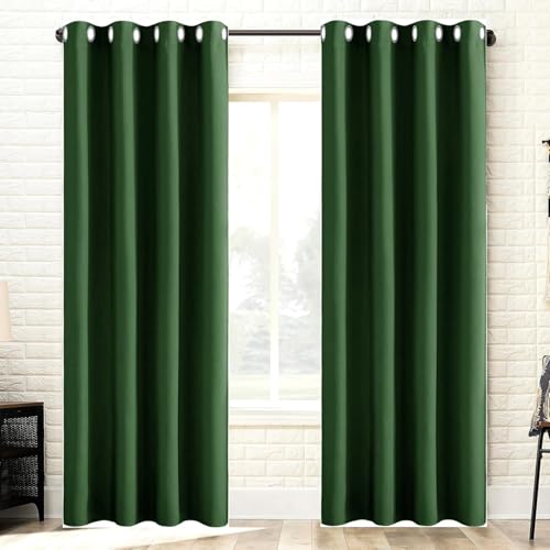 HOKXUAN Cortinas Salon 2 Piezas 140 x 250 cm Termicas Aislantes Frio y Calor Cortinas Opacas Termicas Fácil Instalación para Habitacion Salon, Verde Oscuro