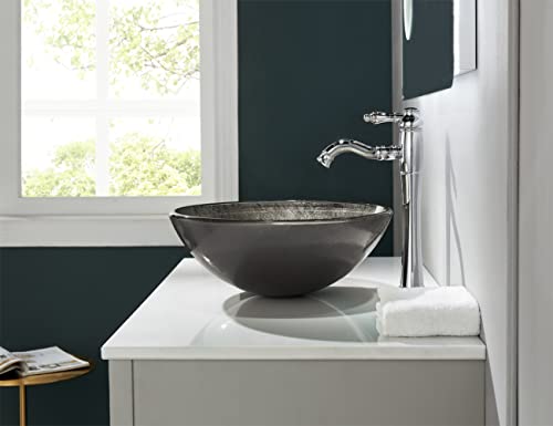Fanwin Star Honeysuckle Series Round Tempered Deco Glass Vessel Bathroom Sink | Top Mount Sinks Above Countertop |Handicraft Vanity Countertop Sink Bowl With Pop Up Drain |Fw-La624 #TOP3