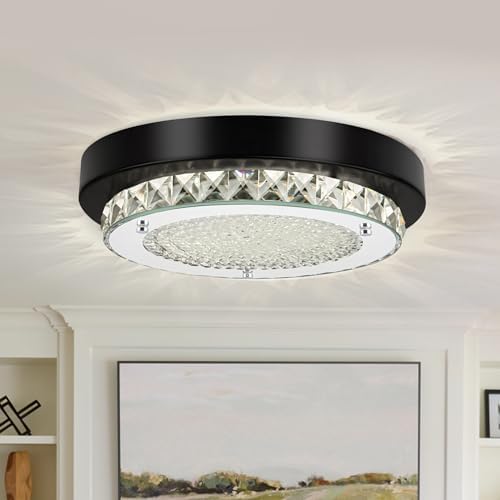 COTULIN Black Modern Elegant Crystal Ceiling Light,2-Light Flush Mount ...