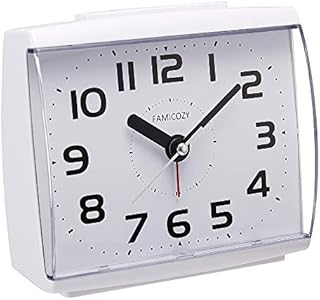 FAMICOZY Analogue Alarm Clock for Elderly,Quiet Non Ticking with Snooze and Backlight,Crescendo Loud Alarm,Big Numbers for Easy Reading,Battery Operated,White