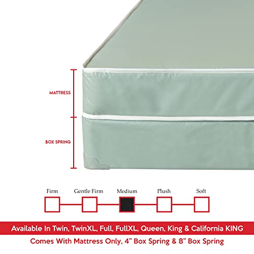 Greaton, 9-Inch Medium Firm Water-Resistance Vinyl Innerspring Mattress & 4” Wood Box Spring Set, Experience Superior Support And Comfort With Clean And Safe Sleep, Twin, Green #TOP1