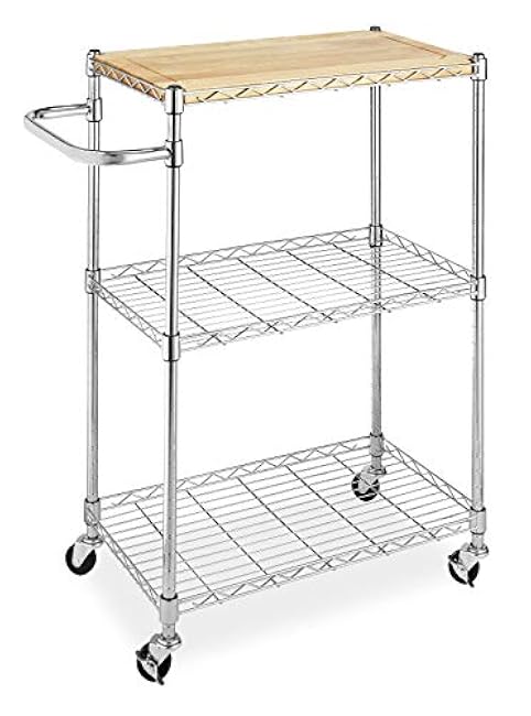 Whitmor Supreme Kitchen and Microwave Cart Wood & Chrome 13.25 x 27.5 x 33.5 inches-Pb7xP7kQ