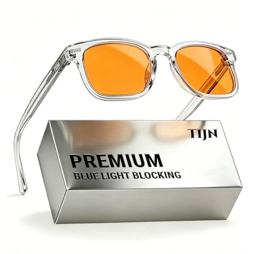 Image of TIJN Premium Blue Light Blocking Glasses for Women Men Computer Gaming Use | Square TR90 Frame Nerd Eyeglasses Anti Blue Ray with Red, Orange, Clear Lens for Computer, Phone, TV and Evening Screen Use