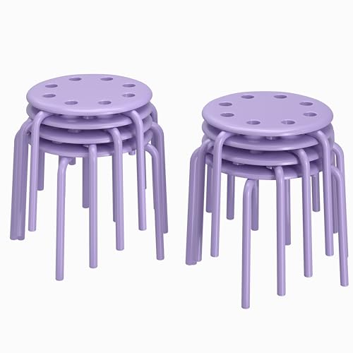Image of VECELO 8-Piece Stacking Stools for Classroom, 12 Inch Height, Decoration Flexible Seating for Schools, Purple