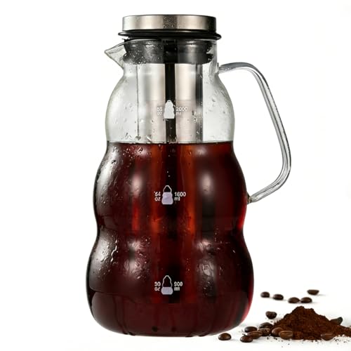 Blissify 2L Cold Brew Coffee Maker, High Borosilicate Glass Airtight Pitcher with Stainless Steel Filter, Dishwasher-Safe Large Pitcher for Homemade Cold Brew