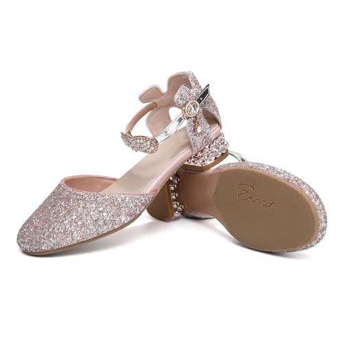 Girls Dress Shoes Closed Toe Glittering Latin Ballroom Dance Shoes Low Heels Wedding Party Sandals3