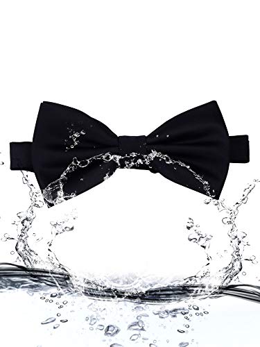 Gusleson Mens Plain Color Black Pre-Tied Bow Tie And Pocket Square Cufflink Set For Wedding (0570-07) #TOP4