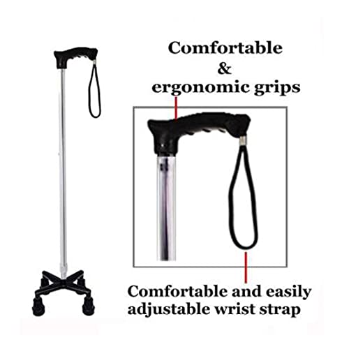 Image of Dr. Care 25-39 inch Height Adjustable Silver Aluminum Quadripod Walking Stick /Quad Stick for Adults, Old Person, and Patient