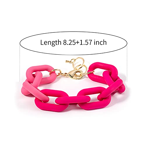 Conran Kremix Hot Pink Bracelet Resin Chain Chunky Acrylic Bracelet For Women Neon Plastic Rainbow Jewelry (Rose) #TOP3