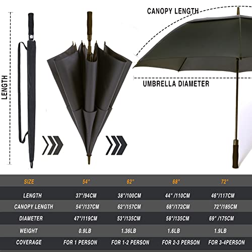 Siepasa Golf Umbrella Large 62/68/72 Inch Automatic Open Golf Umbrella Extra Large Oversize Double Canopy Vented Umbrella Windproof Waterproof For Men And Women.(Black, 62") #TOP2