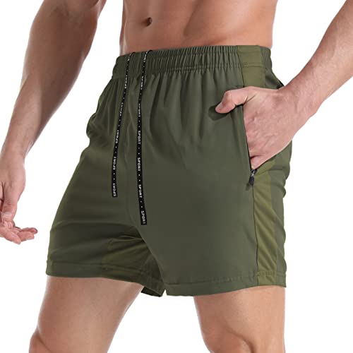 Vpos Gym Shorts For Men 5 Inch - Lightweight Mens Athletic Shorts Quick Dry Workout Running Shorts With Zipper Pockets (Green, Large) #TOP8