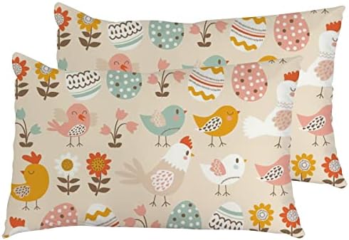 Vantaso Easter Eggs Pillowcase Chicks Floral Flowers Spring Summer Birds 2 pcs Queen Size 20x30 inches Pillow Covers Protector Pillow Sham Pillow Case for Long Throw Pillow with Zippered Closure
