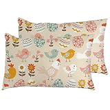 Vantaso Easter Eggs Pillowcase Chicks Floral Flowers Spring Summer Birds 2 pcs Queen Size 20x30 inch