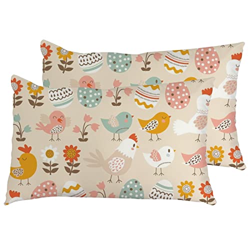 Vantaso Easter Eggs Pillowcase Chicks Floral Flowers Spring Summer Birds 2 Pcs Queen Size 20X30 Inches Pillow Covers Protector Pillow Sham Pillow Case For Long Throw Pillow With Zippered Closure #TOP23