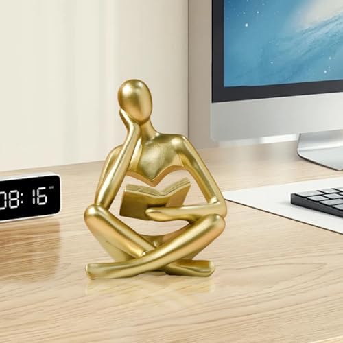 Abstract Art Thinker Statue - Reading Thinker Sculpture Figurine, Modern Home Decoration for Living Room Office Shelves Coffee Table Desk Decor (Gold) — view 7