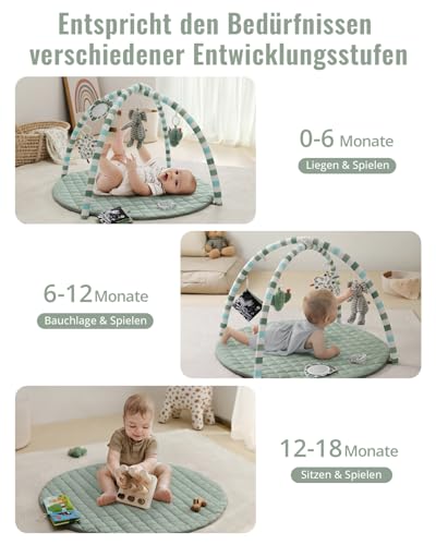 Blissful Diary Spielbogen Baby, Spieldecke Baby Gym Activity Decke mit 6 Abnehmbare Spielzeuge, krabbeldecke Einfach zu Installieren und zu Reinigen, Unverzichtbare Babygeschenke, Salbeigrün