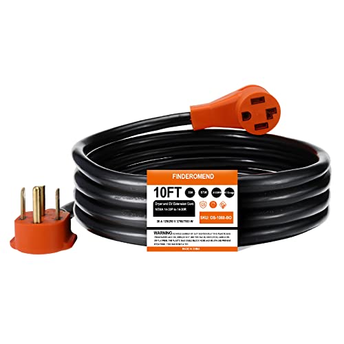 Finderomend 10ft EV and Dryer Extension Cord,30 Amp 4 Prong Dryer Cord NEMA 14-30P to 14-30R 125/250V Fit for Electric Dryer/Tesla Model 3/S/X/Y Level 2 EV Charging Power Cable STW 10AWG UL/ETL Listed by Finderomend - Used condition - CA$71.19