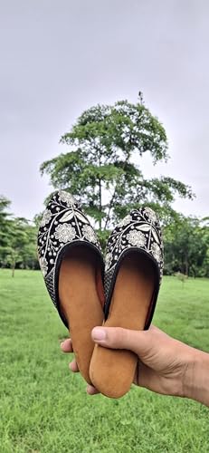 Image of Women's Velvet Embroidered Jutti | Traditional Ethnic Footwear with Floral Design | Comfortable Slip-On Flats