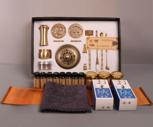 GEBYUI 香シール香セット香道具真鍮製純銅線香炉セットツール香道スターター 1 セットツール用品白檀粉末シールツール黄色スターターセット灰プレス灰 DIY 逆流タワーヨガ瞑想浄化スパ用