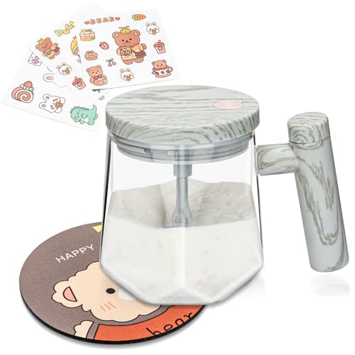 Tazza auto-mescolante, tazza elettrica ad alta velocità, 400 ml, tazza da caffè auto-mescolante con coperchio, in vetro borosilicato alto, per casa, ufficio, per caffè, latte, proteine (non incluse 2