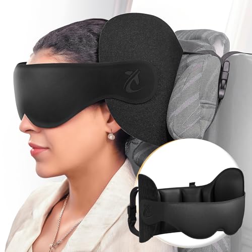 Image of Travel Pillow, Airplane Neck Pillow for Long Flight, Oversized Head Strap with 3D Eye Mask for Sleep, 360Support Headrest, Stop Bobblehead, Ultimate Travel Essentials for Men Women Black