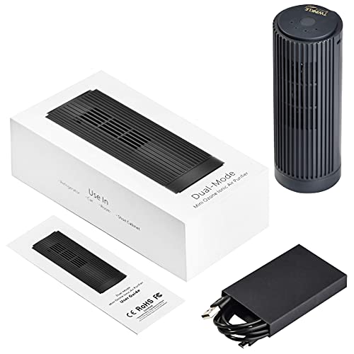 Portable Ozone Air Purifier - Travel Size Air Cleaner Ionizer - Rechargeable Anti-Microbial Ionizer For Car, Travel, Kitchen, Fridge - Dark Grey #TOP7