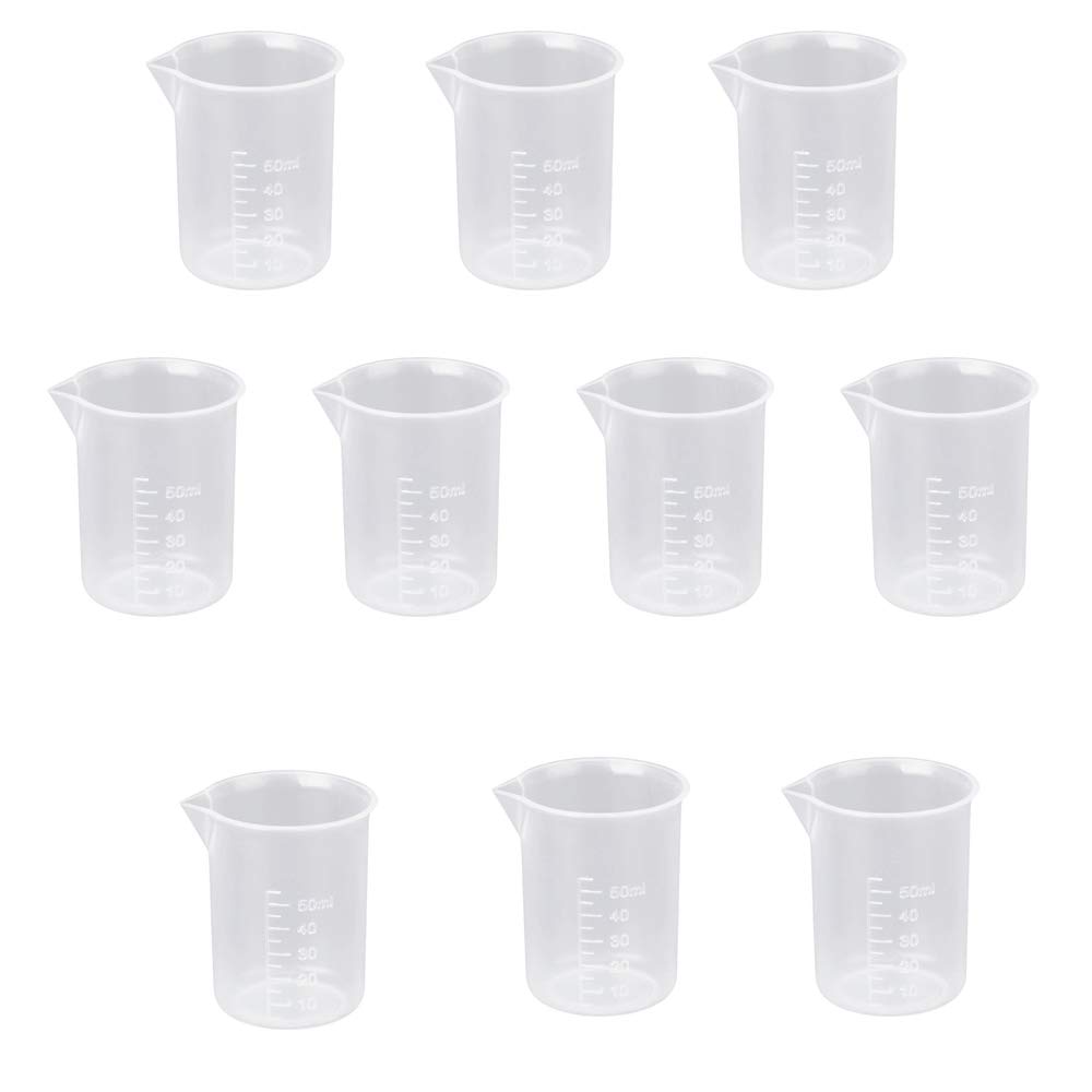 Fliyeong 10 Pcs Measuring Cup 50 ml Transparent Plastic Measuring Cup Suitable for Lab or Kitchen