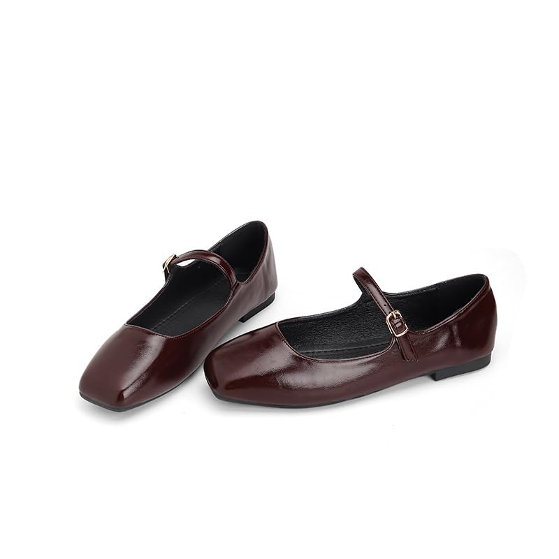 Women's Ballet Mary Jane Flats Shoes Square Toe Comfortable Dressy Casual Slip-on Flat with Buckle Strap3