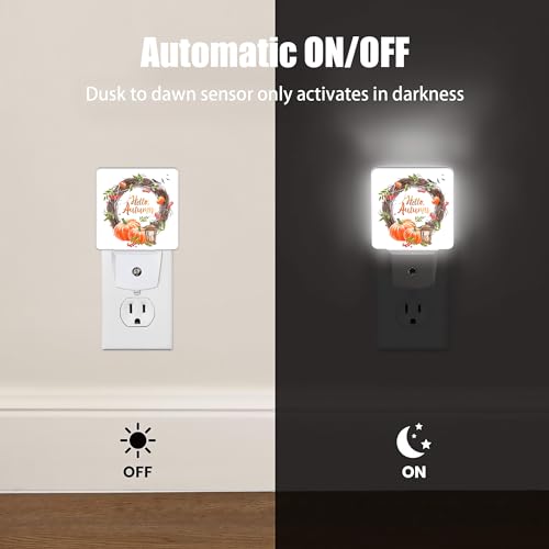 Image of Hello Autumn Night Light, Pumpkin Plug into Wall with Dusk to Dawn Light Sensors, Warm Nightlights for Bedroom, Bathroom, Hallway, Kitchen, Gifts Ideal for Boys Girls Women Men