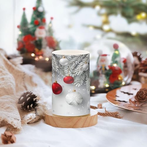 Image of Christmas Lights Flameless Candles Christmas Snowflakes Balls Pattern Pillar Candles Set of 2 Battery Operated Remote Control Warm Lights Home Decor
