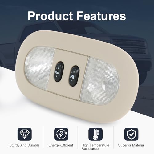 Image of LED Overhead Console Dome Map Light Interior Lamp Roof Reading Light, Beige | Compatible with 2004-2008 Ford F-150 2006-2008 Lincoln Mark LT Replace# 7L3Z-18519A70-BA, 4L3Z-18519A70-BAA