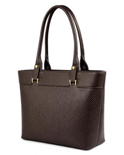 Image of Black Tote Bag with Textured Front and Gold-Tone Hardware (Brown)